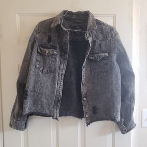 Black distressed denim jacket